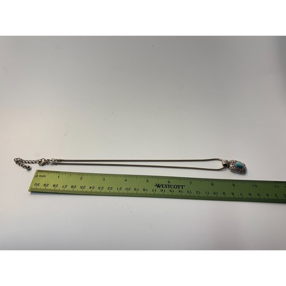 Pendant Necklace Silver Tone Blue  Thick Chain Pebbled Metal - Picture 9 of 9